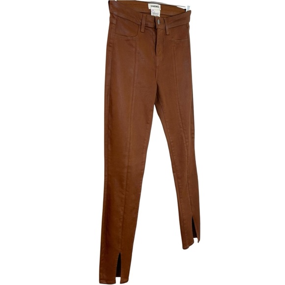 Agolde “Jyothi” Coated Cognac, High Waist, Split Ankle Skinny Jeans, Size 24 Tan - Picture 6 of 15